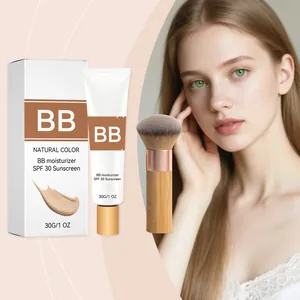 Crema BB idratante SPF 30 colore naturale con set di pennelli da trucco in bambù