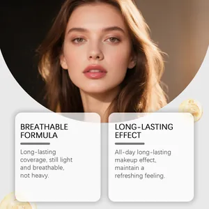 Close-up of model showing natural foundation coverage and breathable formula detail
