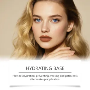 Detail view showing smooth finish of wheat color hydrating BB cream on model's face.