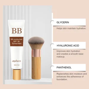 Λεπτομέρεια της zephoco BB cream SPF 30 με πινέλο και βασικά ενυδατικά συστατικά