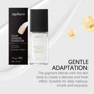 Detailed view of Zephoco Color Changing Foundation in Ivory White with cream texture background