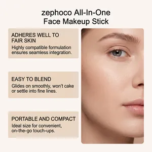 Detalle del stick de maquillaje zephoco todo en uno difuminándose suavemente en piel clara