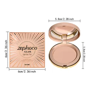 Dimensiones de la base de maquillaje en polvo mate Zephoco y detalles del tono de piel claro