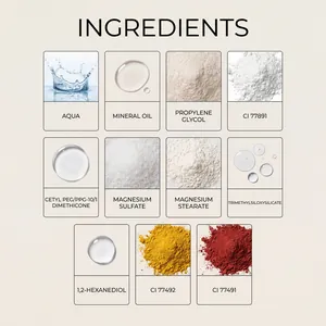 Vista dettagliata degli ingredienti del fondotinta cushion con olio minerale e pigmenti