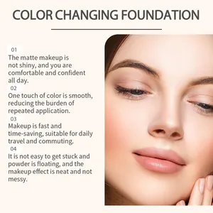 Detailed view of model face showing smooth effects of color changing foundation.