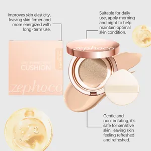 Vista dettagliata della confezione e del cushion foundation airy della zephoco
