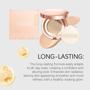 Primo piano di Zephoco Airy Perfecting Cushion in Light Skin Tone con dettagli formula