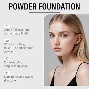 Detalle del efecto de la base de maquillaje en polvo mate sobre piel suave y control de grasa