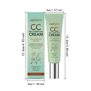Detail view of zephoco CC Red Corrector Cream with dimensions in cm and inch
