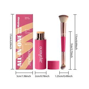 Detailed product dimensions for the Zephoco natural skin tone makeup stick and brush set