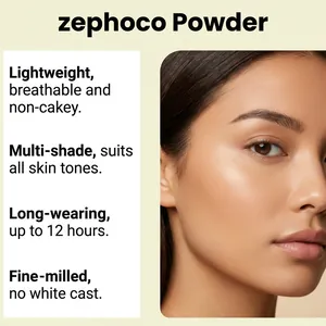 Λεπτομέρεια πούδρας zephoco matte με ελαφρύ φινίρισμα 12 ωρών πάνω στο δέρμα