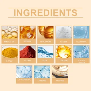 Elenco dettagliato dei componenti cosmetici con immagini di texture macro nitide.