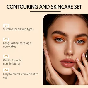 Dettaglio trucco professionale che mostra gli effetti del set per contouring e skincare
