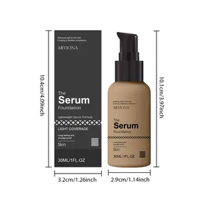 Detailed size specifications for ARVIONA lightweight serum foundation 30ml with box