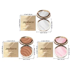 Dimensions détaillées du produit pour la poudre illuminatrice dorée zephoco en trois teintes