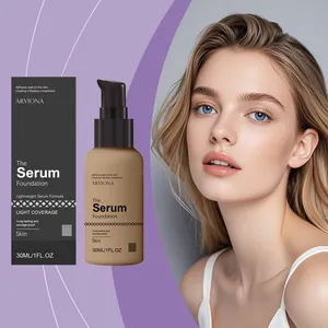 Detail shot of ARVIONA serum foundation bottle with box and professional model