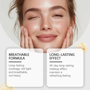 Close-up of smooth skin showing breathable and long-lasting foundation effects.