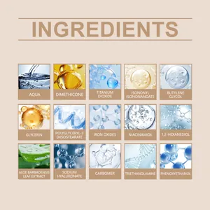 Lista detallada de ingredientes para BB cream ligera e hidratante, cobertura natural