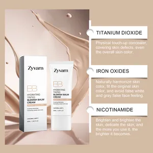Infografía de la BB cream Zyvarn que detalla los beneficios del dióxido de titanio y nicotinamida