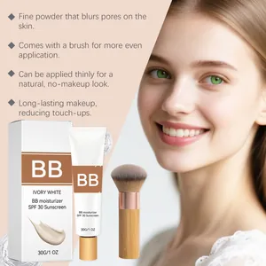 Crema BB hidratante blanco marfil SPF 30 con brocha para un maquillaje natural y duradero