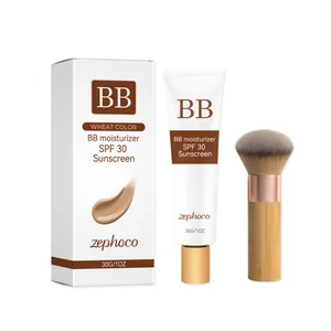Zephoco BB moisturizer SPF 30 sunscreen in wheat color including professional makeup brush