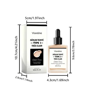 Dimensioni dettagliate del siero colorato VIARELINE 30ml e della scatola in cm e pollici.