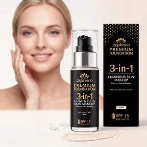 Zephoco 3-in-1 Premium Foundation Flasche mit Box und heller Flüssigkeitstextur