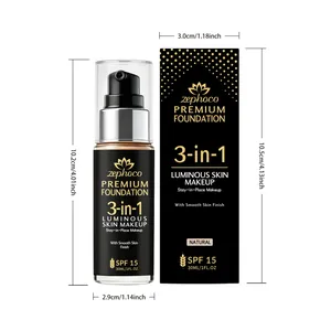 Fondotinta liquido Zephoco 3-in-1 luminoso con misure di taglia e fattore di protezione SPF 15