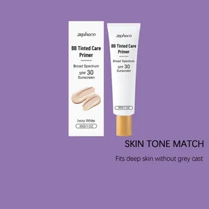 Zephoco BB Tinted Care Primer Ivory White SPF 30 φιάλη και κουτί με υφή κρέμας οθόνη