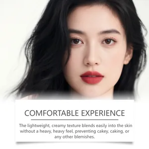 Close-up of model with flawless makeup showing the creamy foundation texture