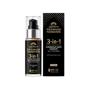 Fondotinta Zephoco 3-in-1 Luminous Skin a Lunga Durata Idratante Opaco per il Viso Tonalità Naturale Flacone in Vetro Crema SPF 15