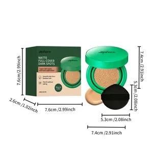 Detailed size guide for Zephoco matte full-cover cushion foundation in natural color