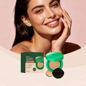 Detailed view of Zephoco matte full-cover cushion foundation set in natural color
