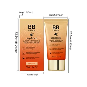 Vista detallada del tubo y la caja de zephoco Natural BB Cream con todas sus dimensiones