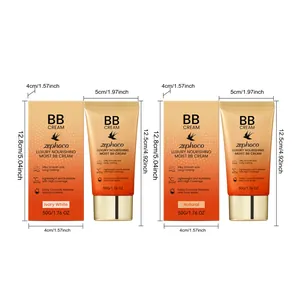 Tabla de dimensiones para la crema BB zephoco con medidas del tubo y de la caja