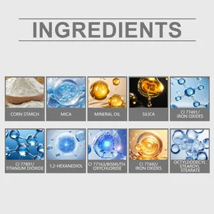Liste des ingrédients de la poudre fixatrice matifiante avec du mica et du dioxyde de silicium.
