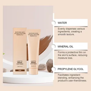 Macro view of liquid foundation ingredients and packaging for dark skin tones.