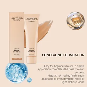 Full-coverage liquid foundation for medium skin tones showing natural matte finish