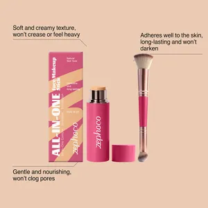 Zephoco all-in-one natural skin tone makeup stick with dual-ended blending brush set