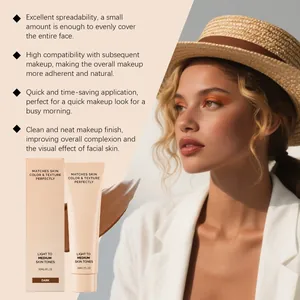 Long lasting moisturizing foundation for dark skin tones with model showing natural finish