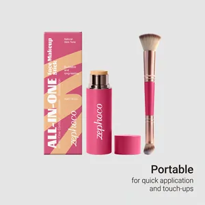 Detailed view of Zephoco All-In-One makeup stick set with brush for quick touch-ups