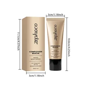 Λεπτομέρεια ενυδατικής με χρώμα zephoco SPF 30 με διαστάσεις σωληναρίου και κουτιού