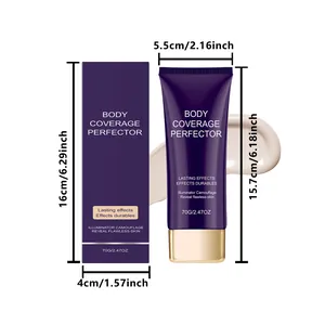 Detailed size dimensions of 70g ivory body concealer tube and corresponding box packaging