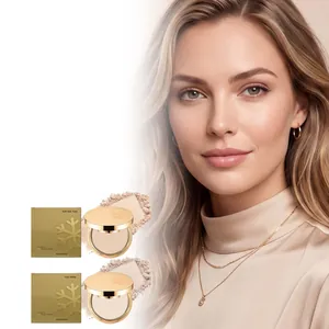 Polvo Compacto Mate Control de Brillo Con Estuche Dorado de Copo de Nieve Impermeable Larga Duración Mujer