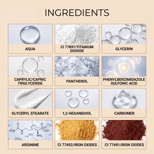 Key ingredients list for skin-caring multi-effect CC cream including Aqua and Glycerin