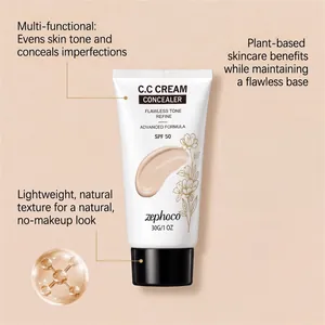 Close-up detail of multi-functional Zephoco CC cream with SPF 50 protection