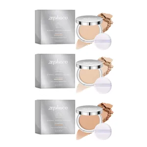 Cipria minerale compatta Zephoco SPF30 con tre tonalità per un finish opaco duraturo
