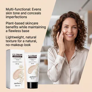 Detailed view of Multi-effect Skincare CC Cream with model demonstrating application