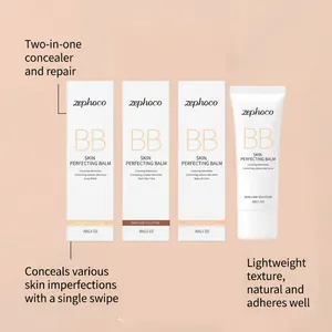 Detailed view of zephoco BB skin perfecting balm packaging and concealer tube for face