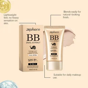 Detalle de la BB Cream Zephoco con extracto de caracol en Ivory White con SPF 50+ y textura.
